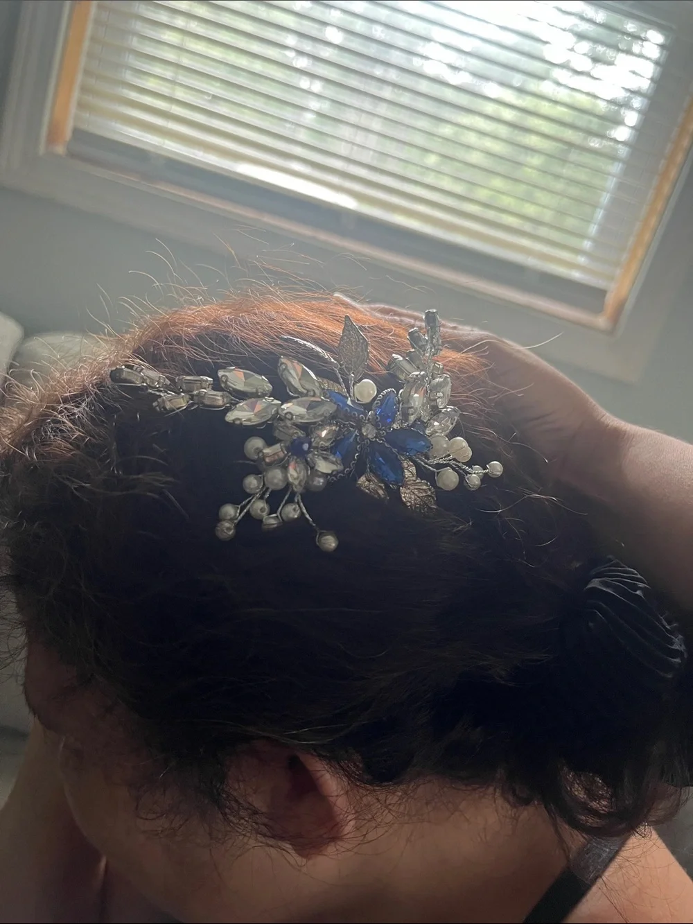 Pearl & Sapphire Blue Crystal Hair Comb